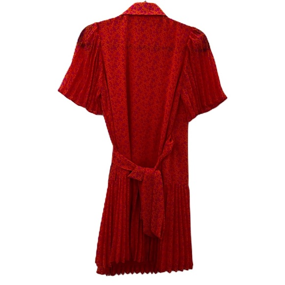 Alexis X Target Wrap Mini Pleated Dress Orange Floral Flower Flutter Sleeve - Picture 9 of 13